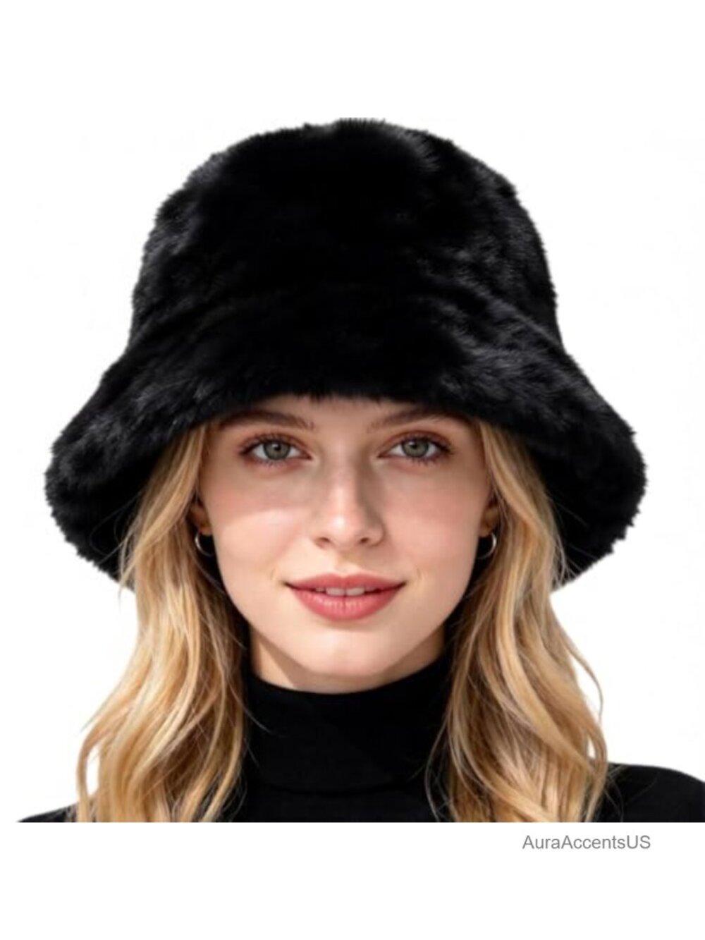 Faux Fur Bucket Hat Winter Warm Fuzzy Hat Wide Brim One Size